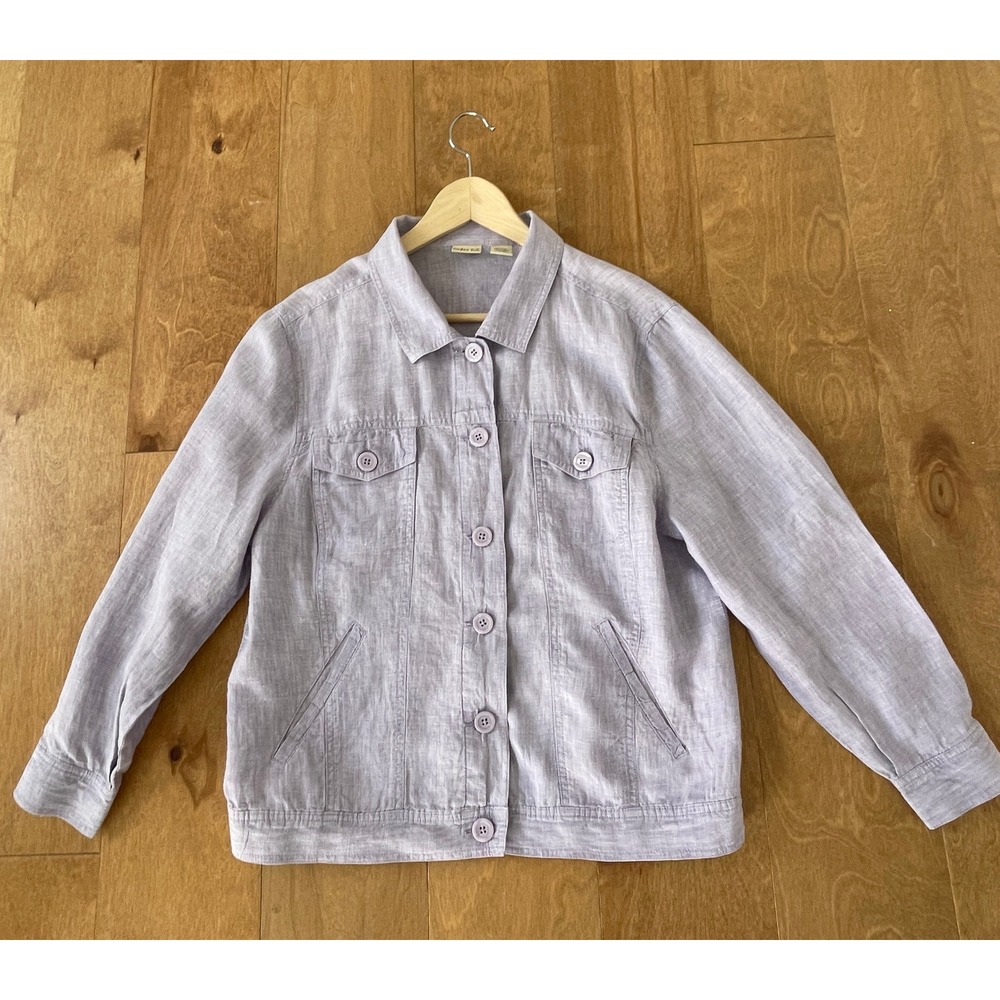 Linden Hill Women XL Lavender Purple 100% Linen Button Front Utility Jacket